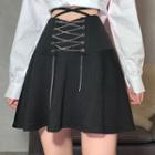 High Waist Strappy Lace-front A-line Miniskirt