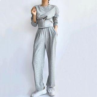 Set: Zip Hem Cropped Sweatshirt + Wide Leg Sweatpants