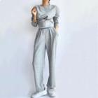 Set: Zip Hem Cropped Sweatshirt + Wide Leg Sweatpants