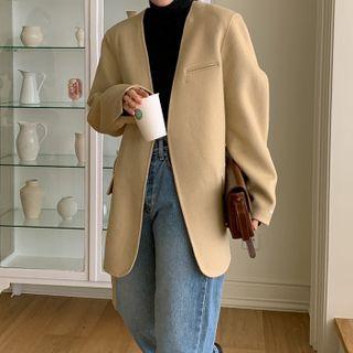 Lapelless Belted Blazer With Liner Vest