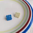 Square Ear Stud 1 Pair - S925silver Geometry Earrings - Almond & Blue - One Size