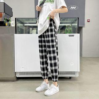 High Waist Plaid Crop Sweatpants