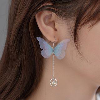 Butterfly Faux Crystal Sterling Silver Dangle Earring