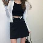 Plain Cardigan / Tank Top / Mini A-line Skirt