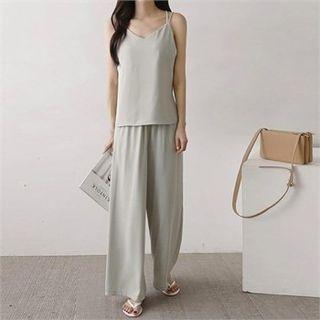 Set: Cross-strap Back Camisole Top + Band-waist Pants