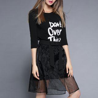 Set: Lettering 3/4 Sleeve T-shirt + Mesh Skirt