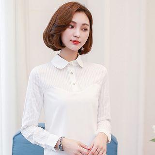Lace Slim-fit Long-sleeve Chiffon Blouse
