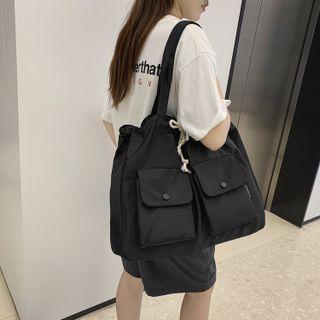 Drawstring Pocket Detail Tote Bag
