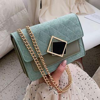 Faux Suede Irregular Buckled Flap Crossbody Bag
