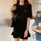 Short-sleeve Ruffled Mini Dress Black - One Size