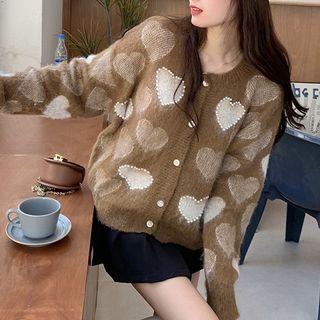 Beaded Heart Print Cardigan
