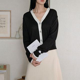 Contrast-trim Button-detail Cardigan