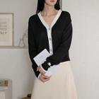 Contrast-trim Button-detail Cardigan