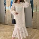 Long-sleeve Lace Crochet Midi Dress