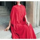 Hooded Elbow-sleeve Midi Jacket Red - One Size