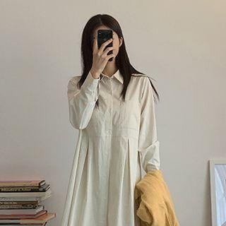 Pocket-front Pleated Shirtdress