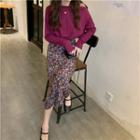 Long-sleeve T-shirt / Floral Midi Skirt