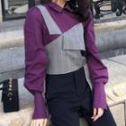 Collared Blouse / Spaghetti Strap Cut Out Plaid Top / Wide-leg Pants / Set
