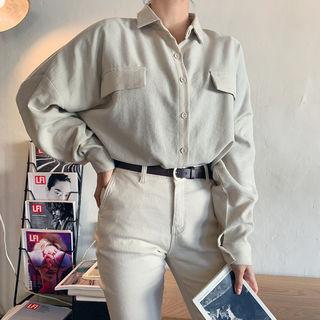 Drop-shoulder Flap-detail Shirt