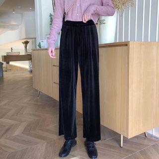 High-waist Drawstring Velvet Pants