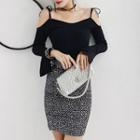Set: Off Shoulder Long-sleeve Knit Top + Pencil Skirt