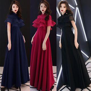 Ruffle Trim A-line Evening Gown