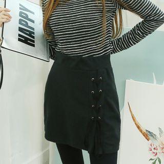 Lace-up Detail Band-waist Skirt