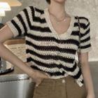 Sleeveless Striped Open-knit Top