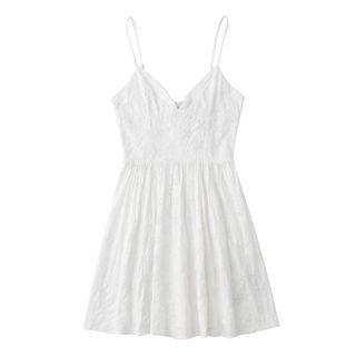Spaghetti-strap V-neck Embroidered Mini A-line Dress