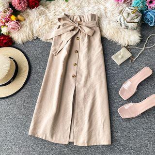 Tie-waist Slit Midi Skirt