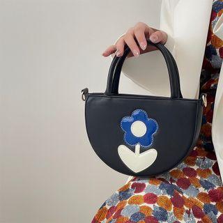 Flower Embroidered Crossbody Bag Black - One Size