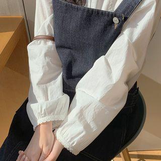 Crochet-lace Trim Sheer Blouse Ivory - One Size