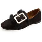 Faux-fur Buckled Moccasin Flats