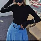 Long-sleeve Chained Mock-neck Top