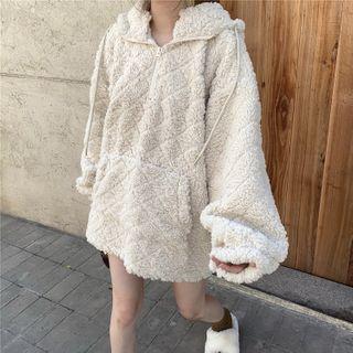 Long-sleeve Plaid Plain Zip Hooded Jacket