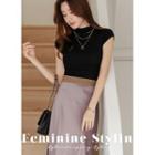 Mock-neck Cap-sleeve Silky T-shirt