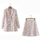 Flower Print Blazer / Mini A-line Skirt