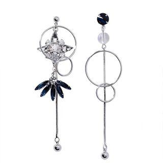 Non-matching Faux Crystal Dangle Earring 1 Pair - Silver - One Size