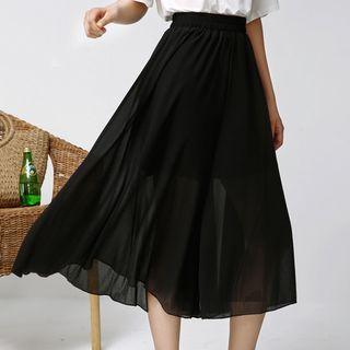 Chiffon Cropped Wide-leg Pants Black - One Size