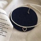 Rhinestone Heart Pendant Faux Pearl Choker 1 Pc - Love Heart Pearl Necklace - One Size