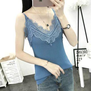 Spaghetti Strap Lace Trim V-neck Tank Top