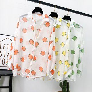 Orange-print Light Chiffon Shirt