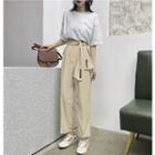 Elbow-sleeve Moon Print T-shirt / Wide-leg Dress Pants