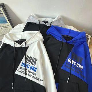 Color-block Hooded Printed Sweatshirt