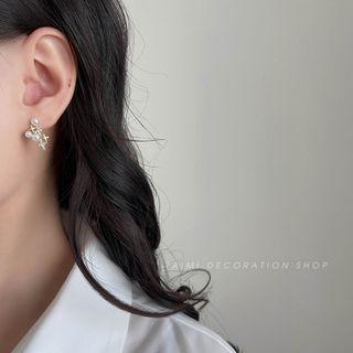 Faux Pearl Rhinestone Star Stud Earring 1 Pr - Gold - One Size