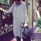 Long-sleeve Slit-side Long Top Gray - One Size