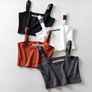 Lettering Snap Buckle Cropped Camisole Top