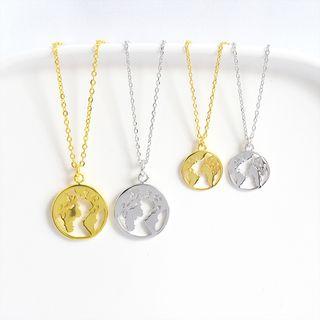 925 Sterling Silver World Map Pendant Necklace