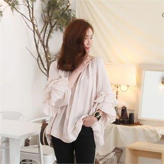 Drawstring-trim Ruffle-sleeve Top