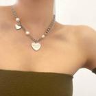 Heart Pendant Freshwater Pearl Alloy Choker A - Silver - One Size